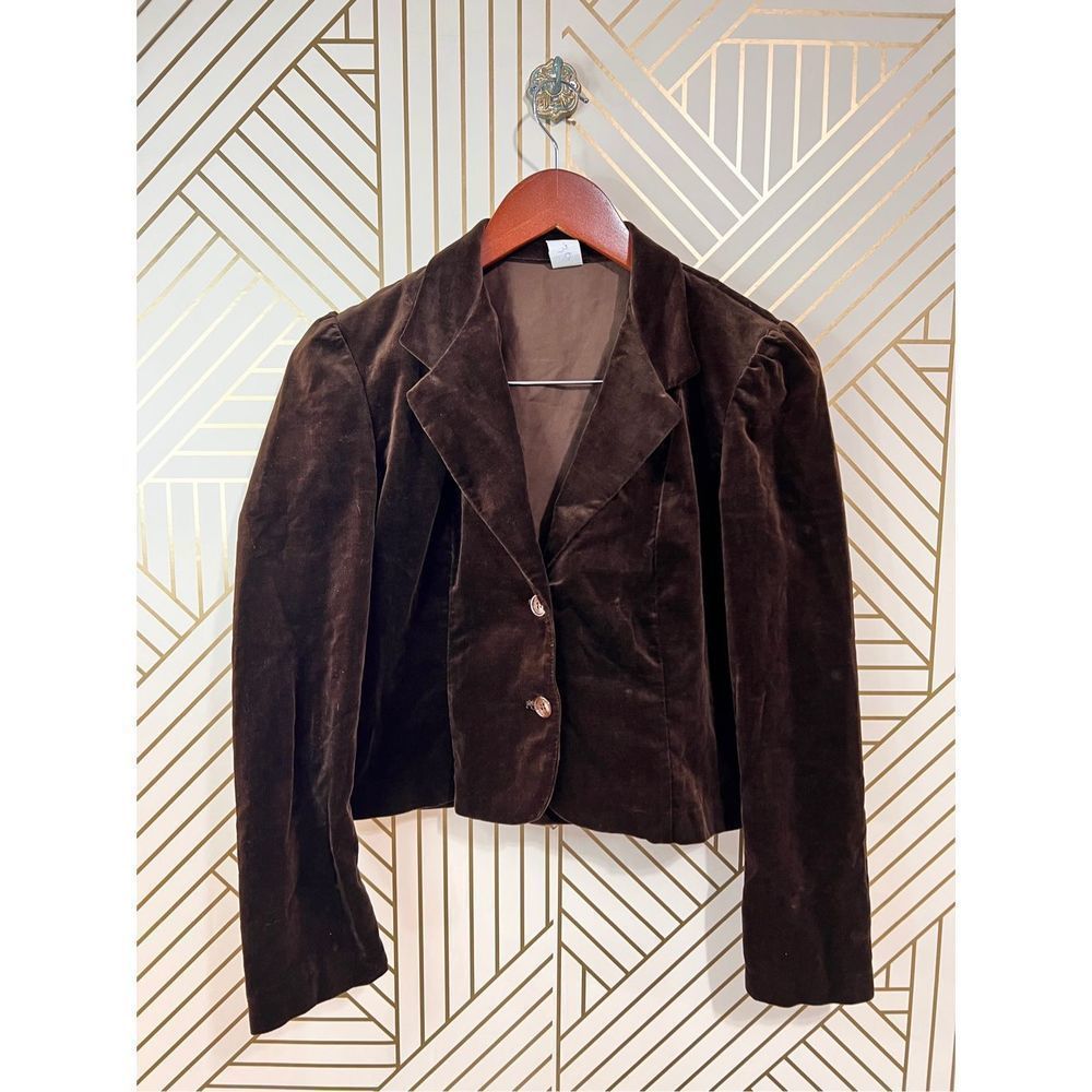 Vintage Union Made Velvet Feel  Button Jacket Puff Cap Shoulder Short Sz 5